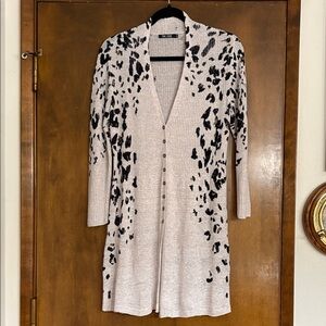 Nic + Zoe Women's Cream and Black Patterned Cardigan Sweater Petite Medium
